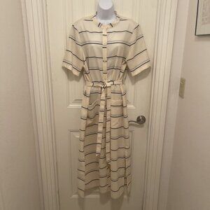 Pendleton Wool Shirt Long Dress Womens L Cream,Navy,Gray Button Up Short Sleeve‎